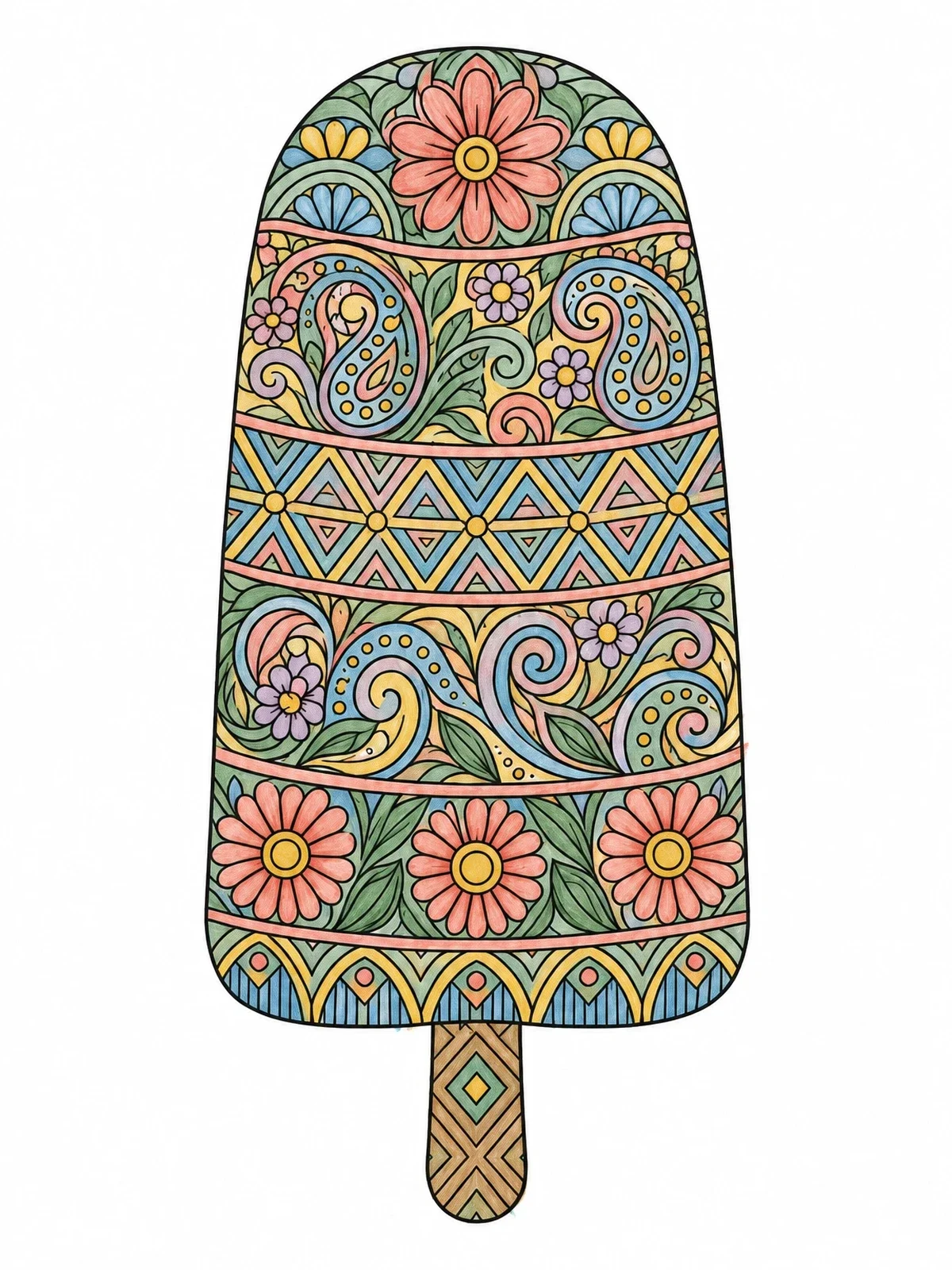 Colored example of the Intricate Mandala Pattern Popsicle coloring page