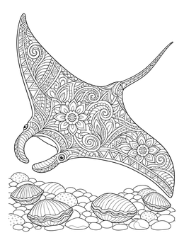 Free printable Intricate Manta Ray Ocean Floor coloring page