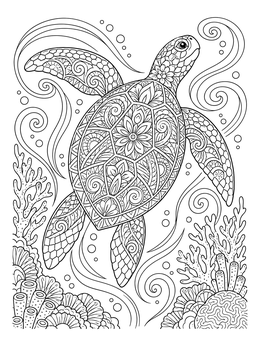 Free printable Intricate Sea Turtle In Coral Reef coloring page