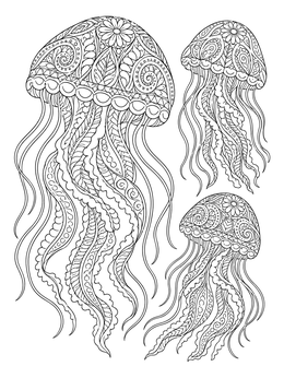 Free printable Intricate Zentangle Jellyfish Trio coloring page