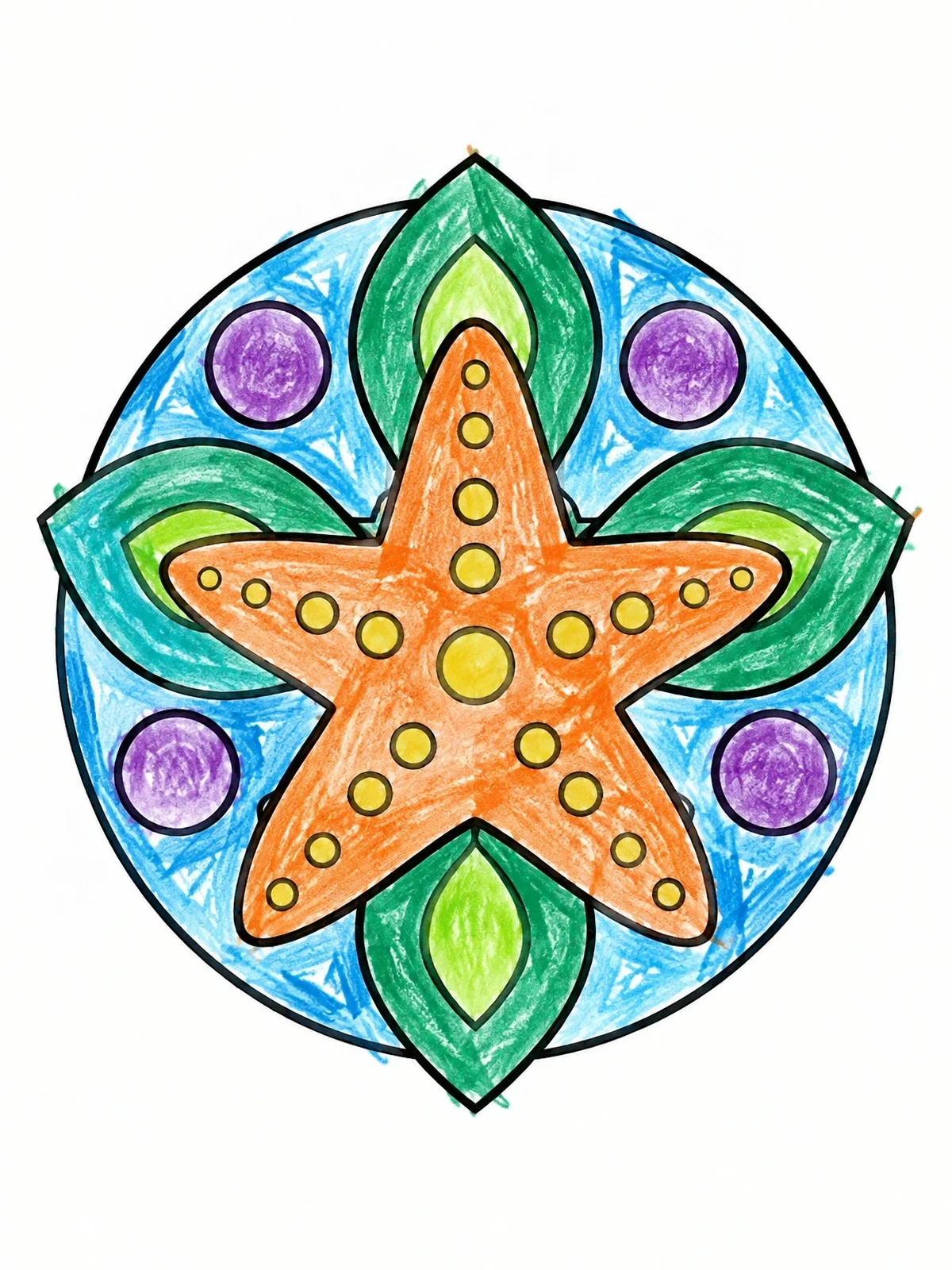 Colored example of the Starfish Mandala Art Design coloring page