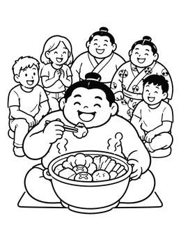 Free printable Sumo Wrestler Eating Hot Pot Stew coloring page