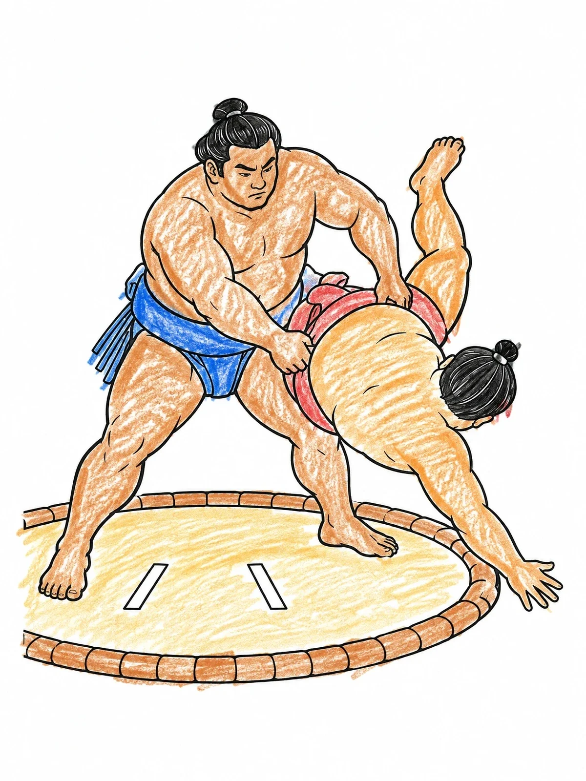 Colored example of the Sumo Wrestler Ring Throw coloring page