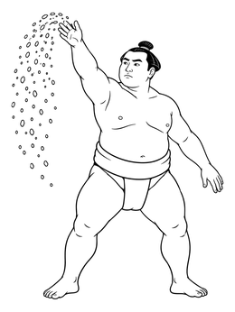 A rikishi tosses ritual salt in this sumo wrestling coloring page.