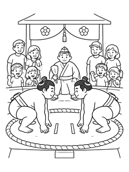 Free printable Sumo Wrestlers Ready To Bout coloring page