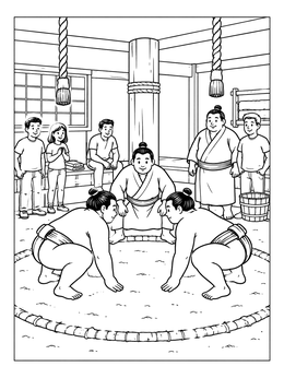Free printable Sumo Wrestlers Training In Stable coloring page