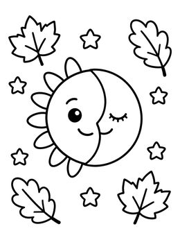Free printable Sun And Moon Autumn Equinox coloring page
