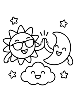 Free printable Sun And Moon High Five coloring page