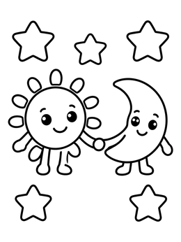 Free printable Sun And Moon Holding Hands coloring page