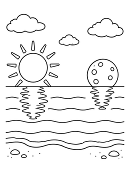 Free printable Sun And Moon Over Ocean coloring page