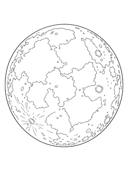 A detailed full moon with craters on this sun and moon coloring page.