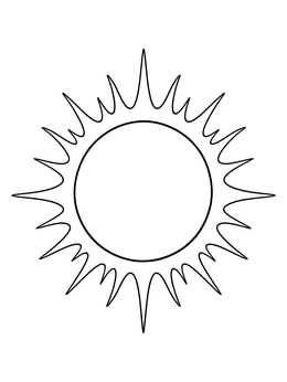 A simple sun and moon coloring page featuring an eclipse with pointed corona rays.