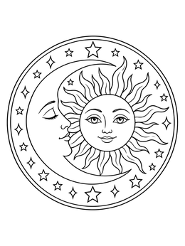 Free printable Sun And Crescent Moon Celestial Mandala coloring page