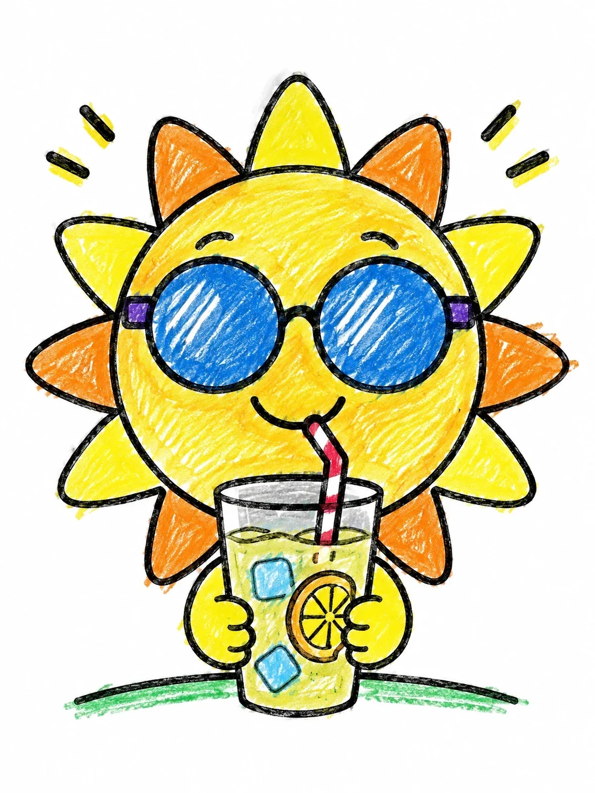 Colored example of the Sun Drinking Fresh Lemonade coloring page
