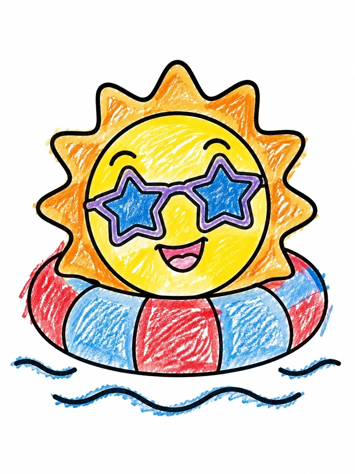 Colored example of the Sun Floating On Pool Ring coloring page