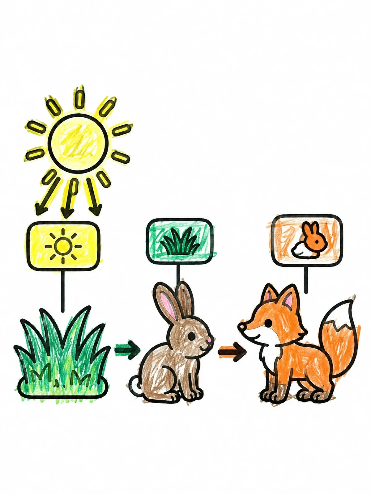 Colored example of the Sun Grass Rabbit And Fox Food Chain coloring page