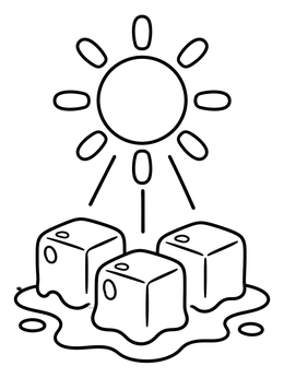 Free printable Sun Melting Three Ice Cubes coloring page
