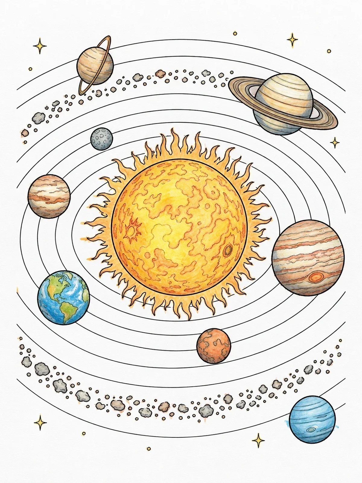 Colored example of the Sun At The Center Of The Solar System coloring page