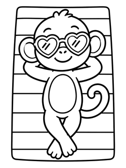 Free printable Sunbathing Monkey With Heart Sunglasses coloring page