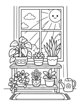 Free printable Sunny Window Plant Shelf coloring page