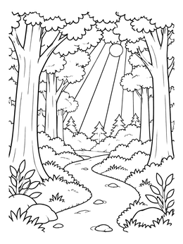 Free printable Sunbeams Over Forest Trail coloring page