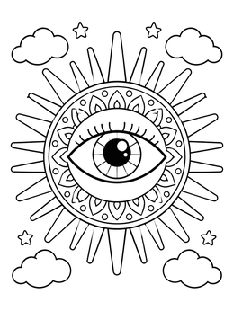 Free printable Sunburst Evil Eye Amulet coloring page