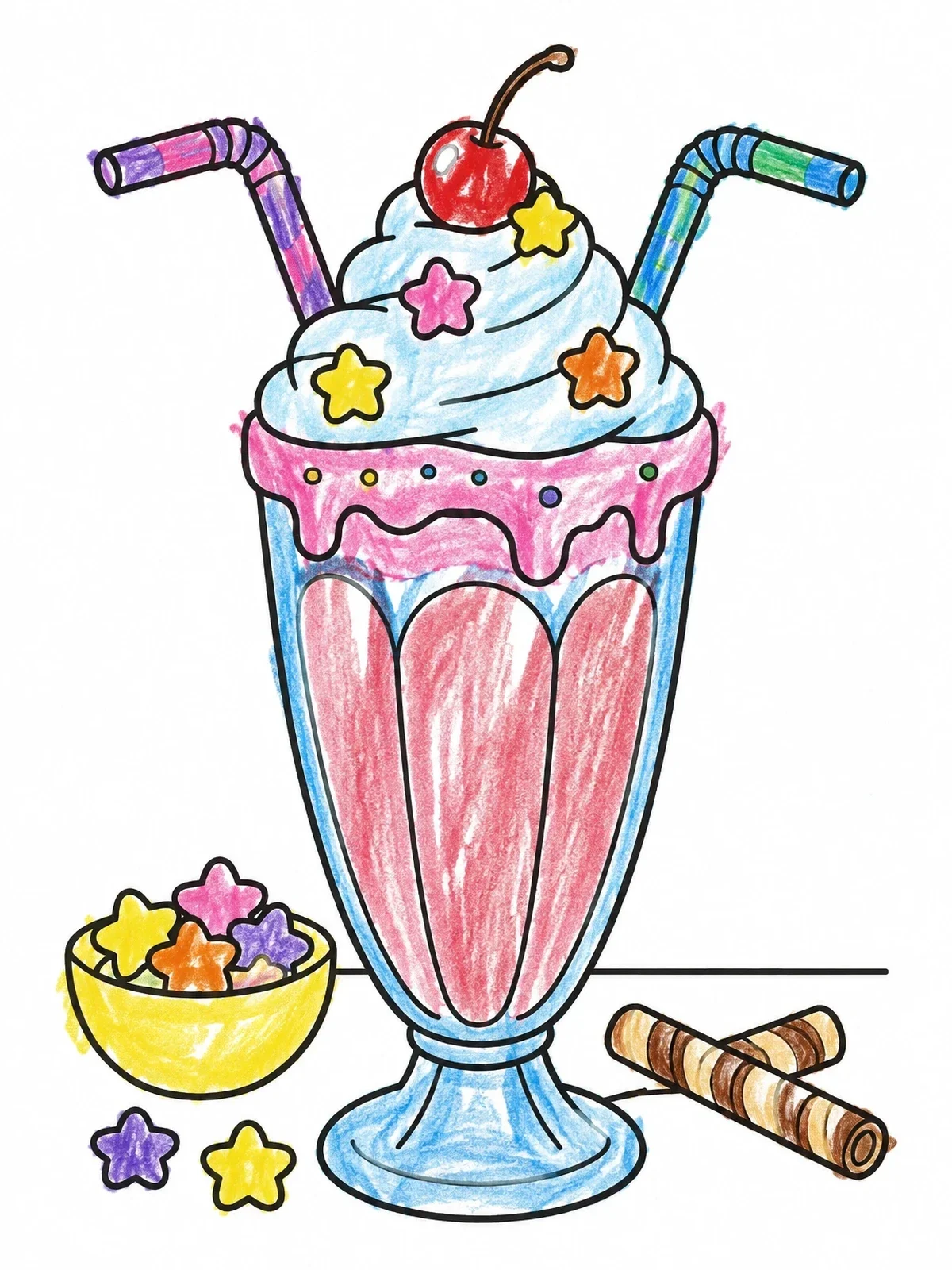 Colored example of the Sweet Sundae Glass Smoothie With Straws coloring page