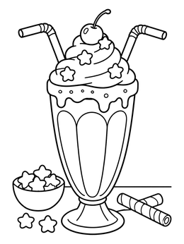Free printable Sweet Sundae Glass Smoothie With Straws coloring page