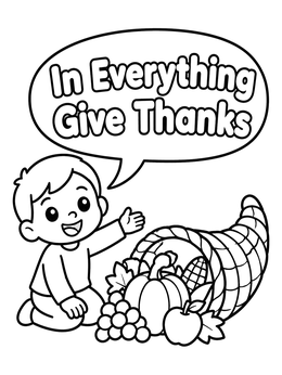 Free printable Child With Thanksgiving Cornucopia coloring page