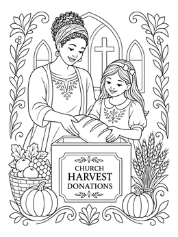 Free printable Church Harvest Donation With Bread coloring page