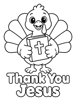Free printable Cute Turkey Holding A Bible coloring page
