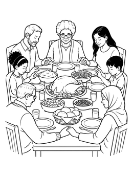 Free printable Family Thanksgiving Grace At The Table coloring page