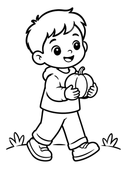Free printable Toddler Carrying Small Autumn Pumpkin coloring page