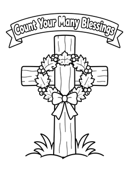 Free printable Wooden Cross With Autumn Wreath coloring page