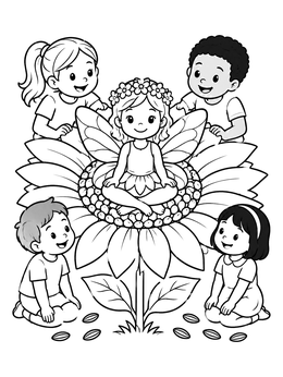 Free printable Sunflower Fairy And Cheerful Friends coloring page