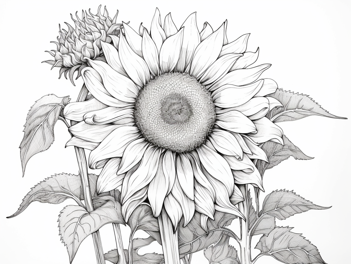 Sunflower Fields Adult Coloring - Coloring Page