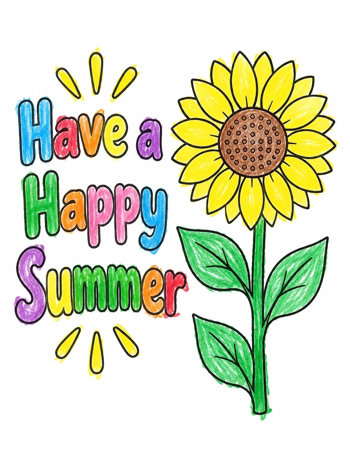 Colored example of the Sunflower With Happy Summer Greeting coloring page