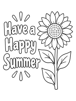 Free printable Sunflower With Happy Summer Greeting coloring page