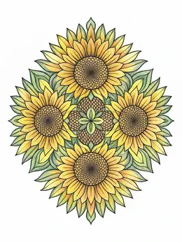 Sunflower Mandala Kaleidoscope Coloring Page