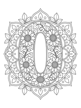 Free printable Sunflower Mandala Number Zero coloring page