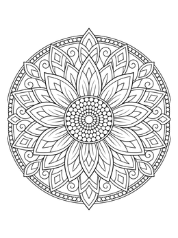 Detailed sunflower mandala design on this tribal flower coloring page.