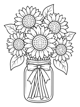 Free printable Sunflowers In A Mason Jar coloring page