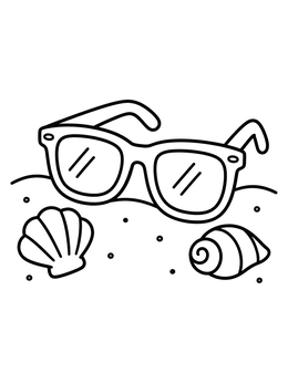 Free printable Sunglasses And Seashells On The Sand coloring page