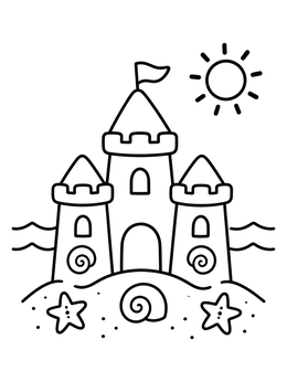 Free printable Sunny Beach Sandcastle With Shells coloring page