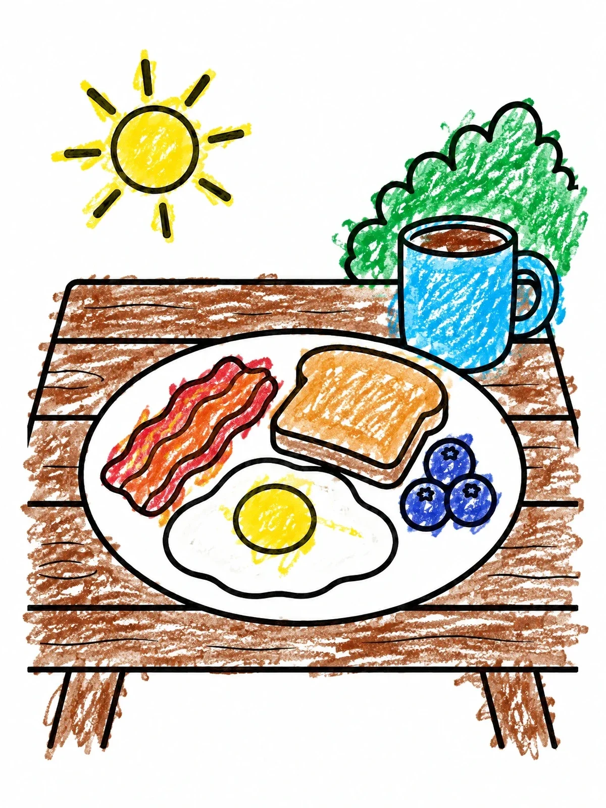 Colored example of the Sunny Breakfast On Patio Table coloring page