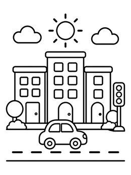 Free printable Sunny City Street With Car coloring page