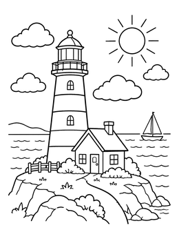 Free printable Sunny Lighthouse On A Coastal Cliff coloring page