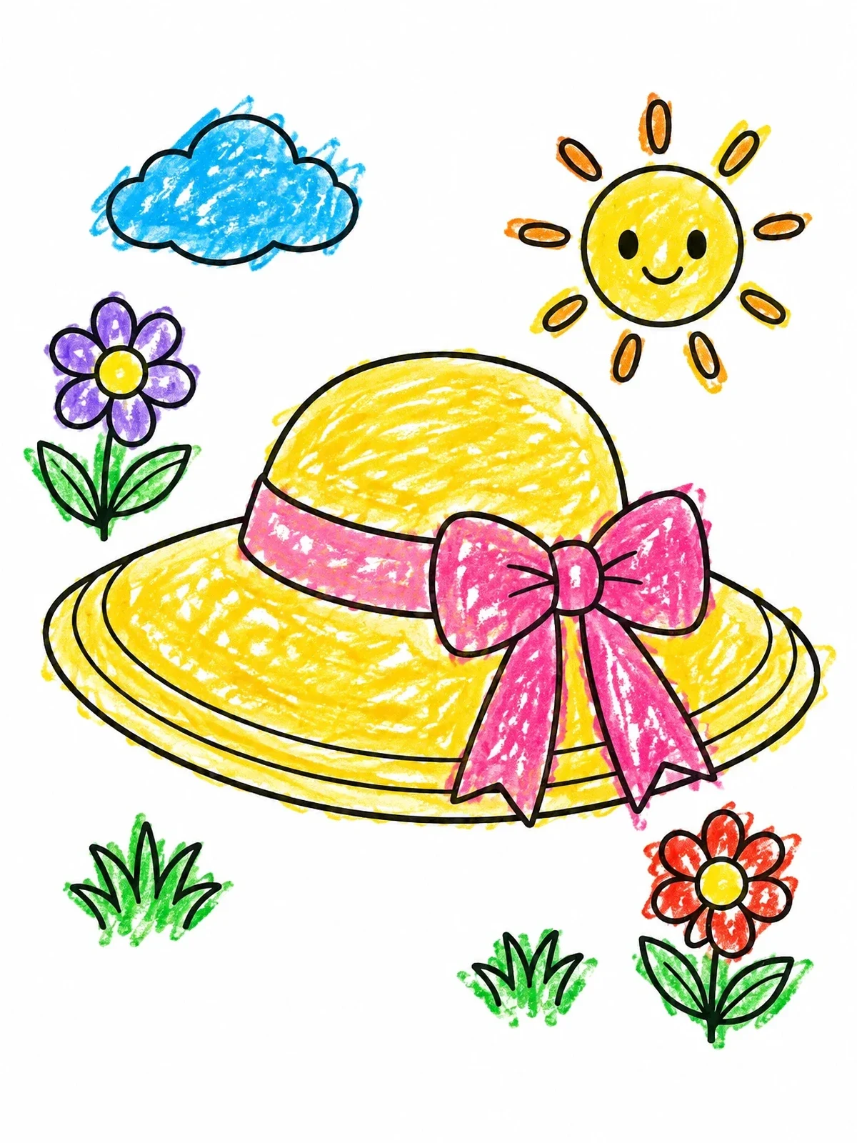 Colored example of the Sunny Day Garden Hat With Bow coloring page