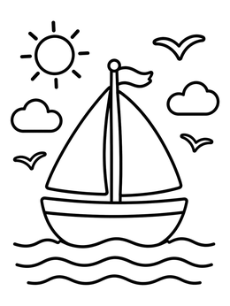Free printable Sunny Day Sailboat On The Waves coloring page