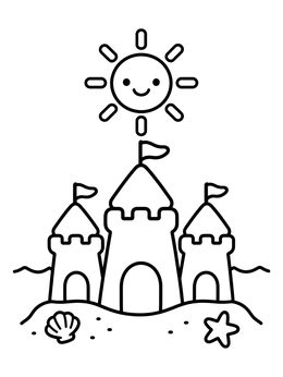 Free printable Sunny Day Sandcastle With Seashells coloring page